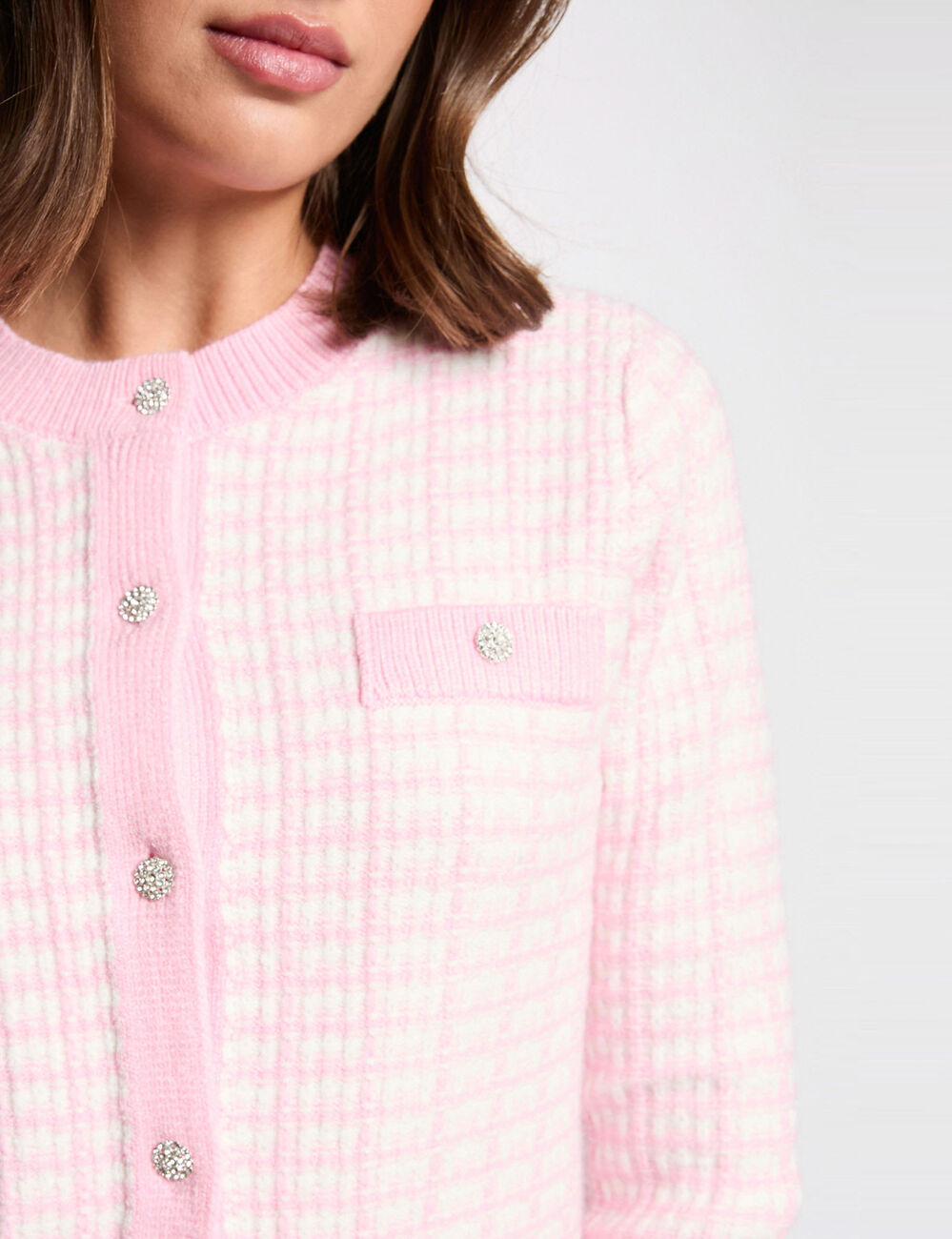 Fitted jacquard cardigan pink women