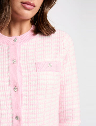 Fitted jacquard cardigan pink women