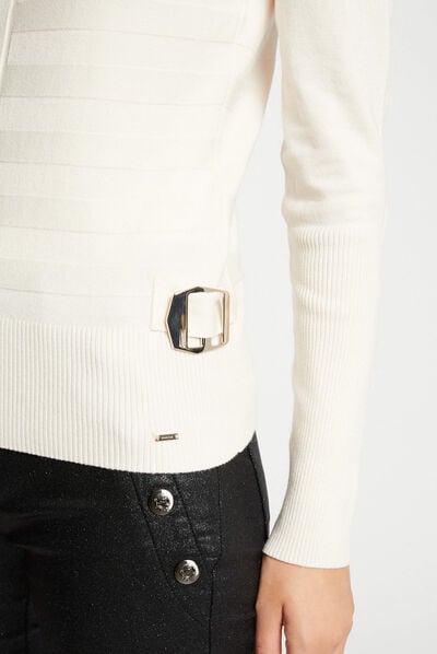 Long-sleeved jumper with buckles ivory ladies'