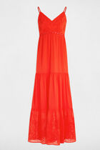 Robe longue fluide broderie orange femme