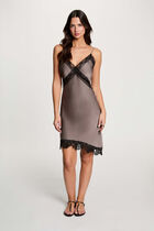 Asymmetric satin dress taupe women