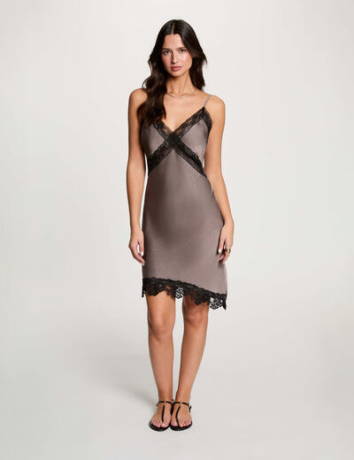 Asymmetric satin dress taupe women