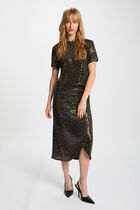 High neck sequin t-shirt gold yellow women