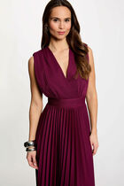 Pleated maxi straight dress plum women