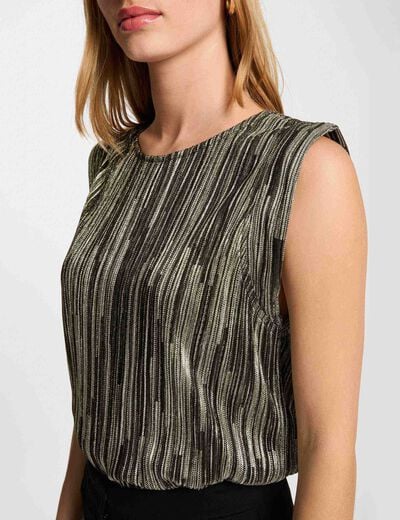 Pleated sleeveless top gold yellow women
