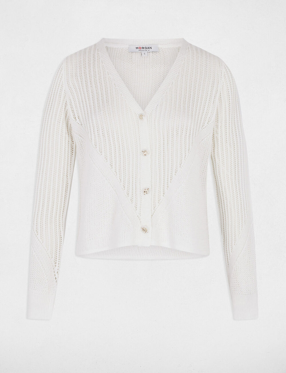 Openwork long-sleeved cardigan ivory women