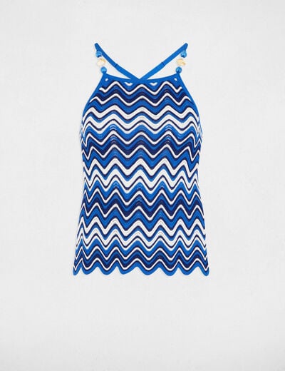 Printed knitted top electric blue women