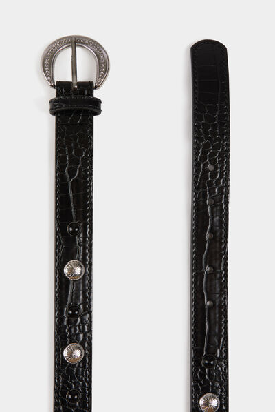 Belt with croc effect and studs black ladies'