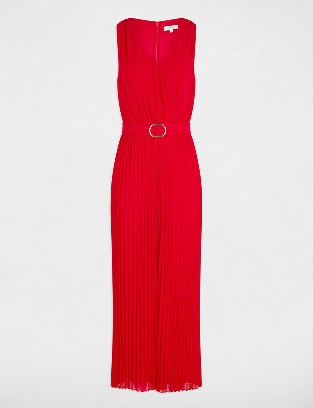 Combinaison ample à jambes plissées rouge femme