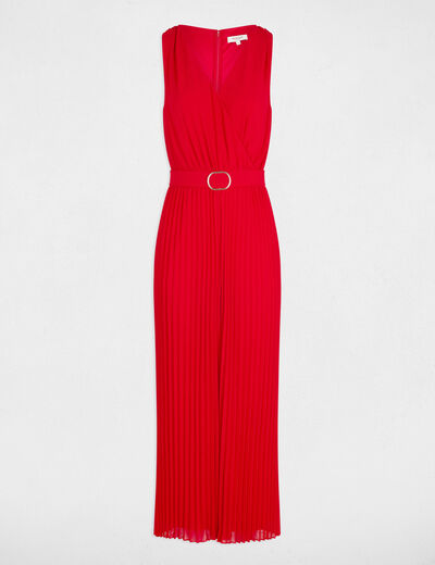 Loose jumpsuit with pleated legs red women