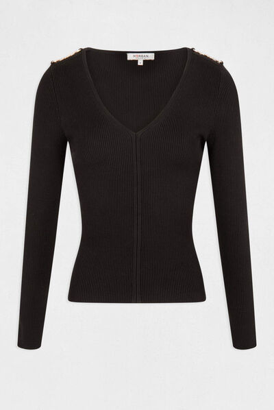 Long-sleeved jumper with V-neck black ladies'