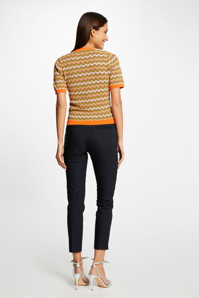 Short-sleeved jumper chevron print orange ladies'