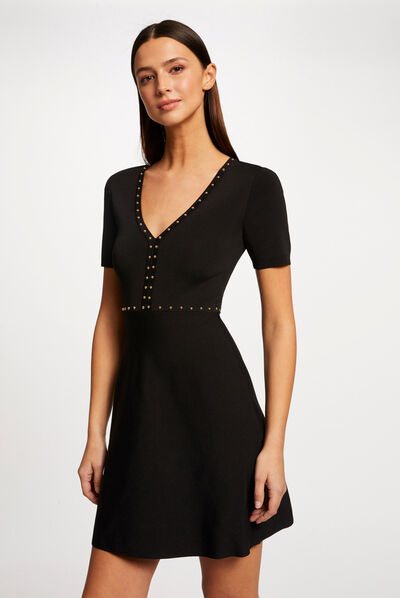 Fitted jumper dress with studs black ladies'