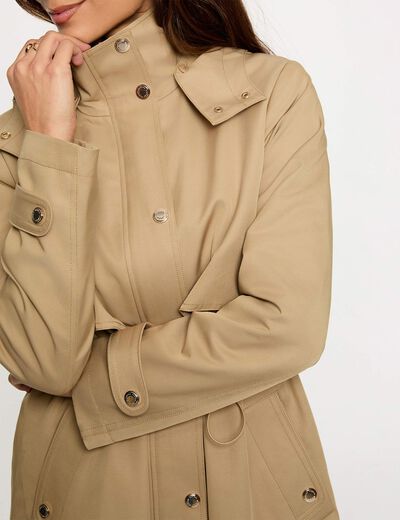 Long parka with high neck beige women