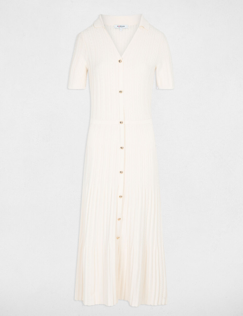 Knitted dress with folded collar ivory women