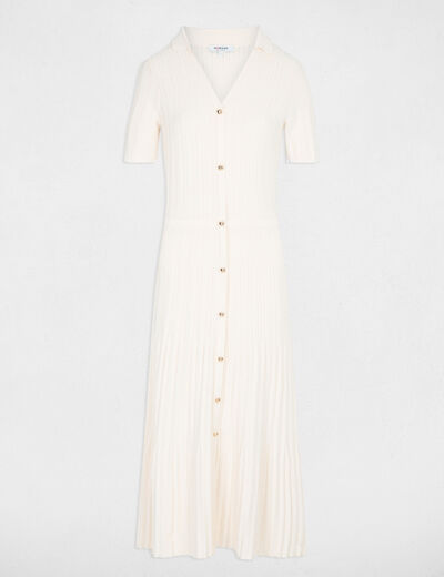Knitted dress with folded collar ivory women