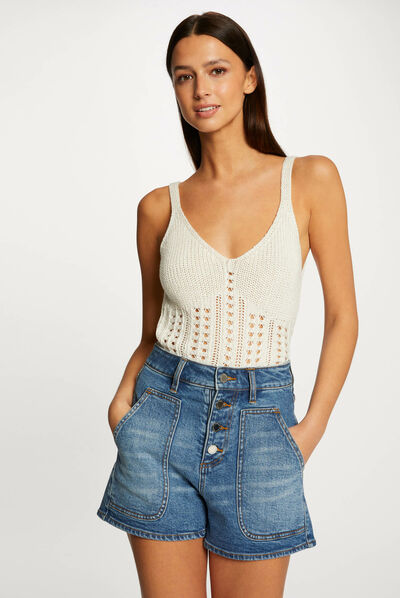 Jumper vest top with openwork details beige ladies'
