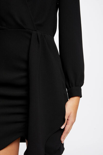 Draped fitted dress with long sleeves black ladies'