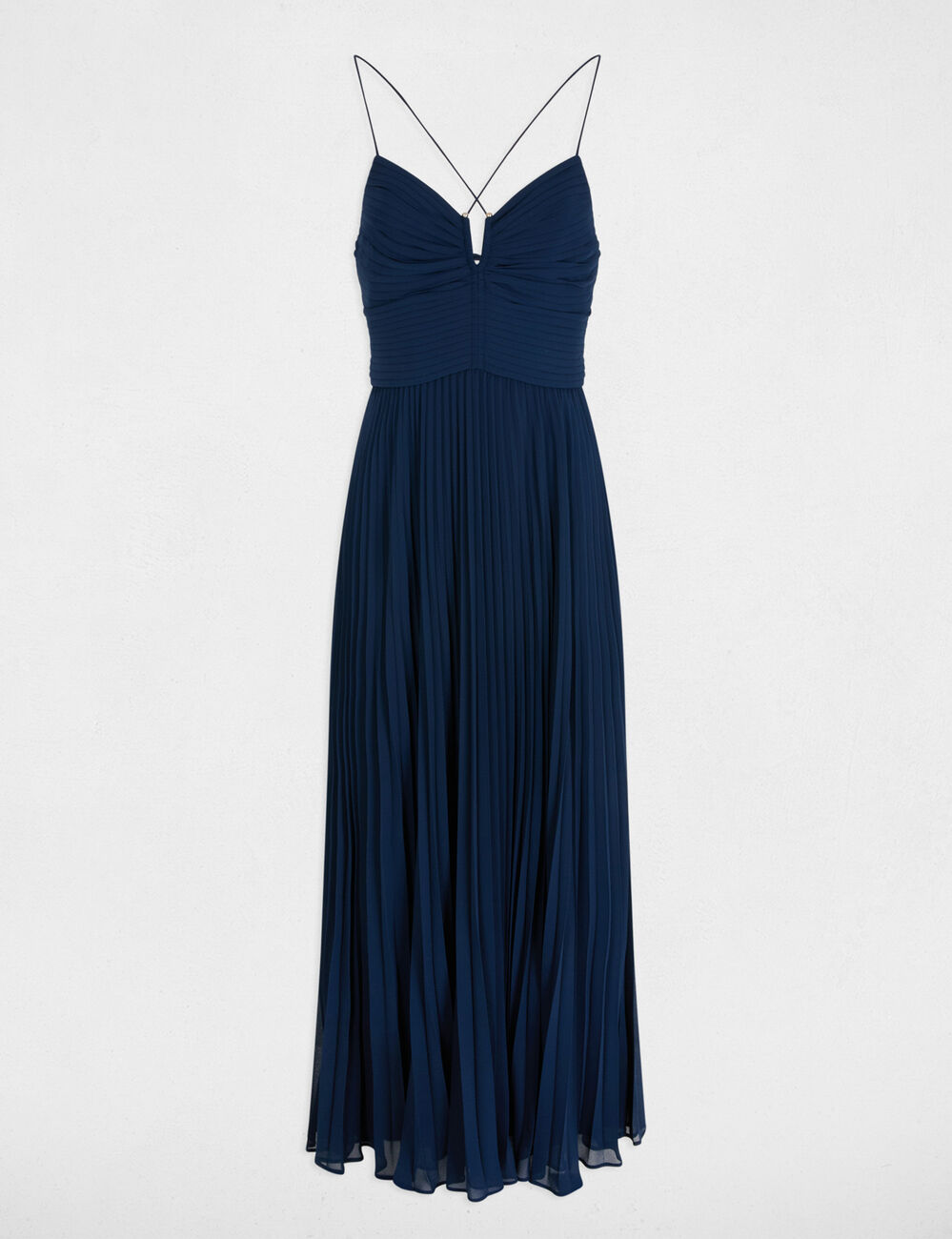 Long dress with open back navy blue women
