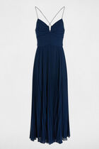 Long dress with open back navy blue women