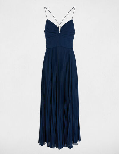 Long dress with open back navy blue women