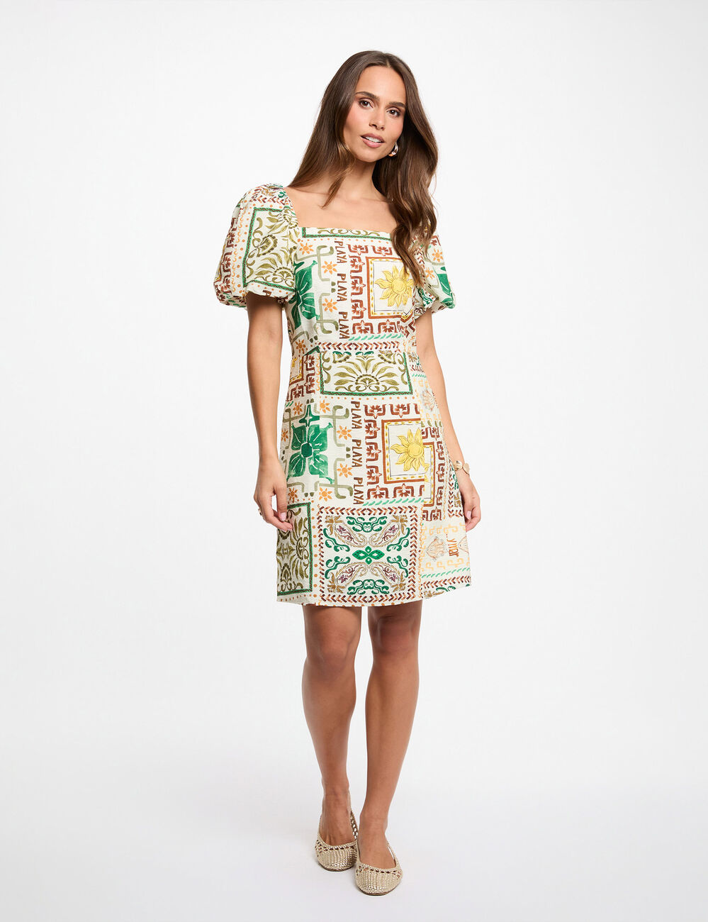 Short dress with puff sleeves multicolor women