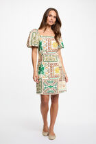Short dress with puff sleeves multicolor women