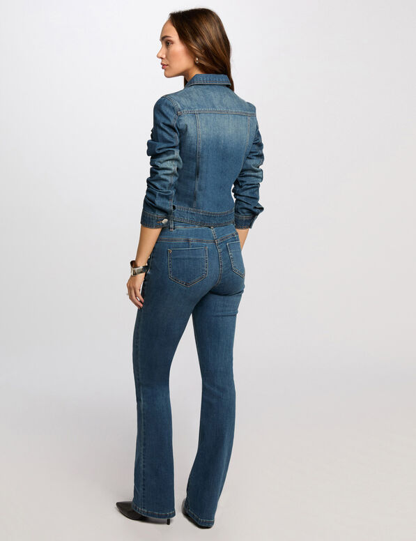 Short denim jacket stone wash denim women