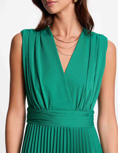 Pleated maxi straight dress emerald green women