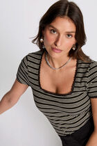 Striped short-sleeved t-shirt black women