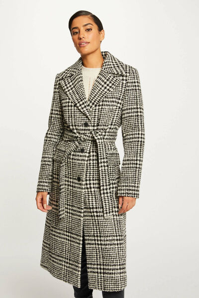 Straight belted printed coat ecru ladies'