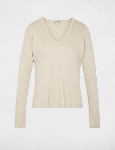 Fitted v-neck t-shirt ivory women