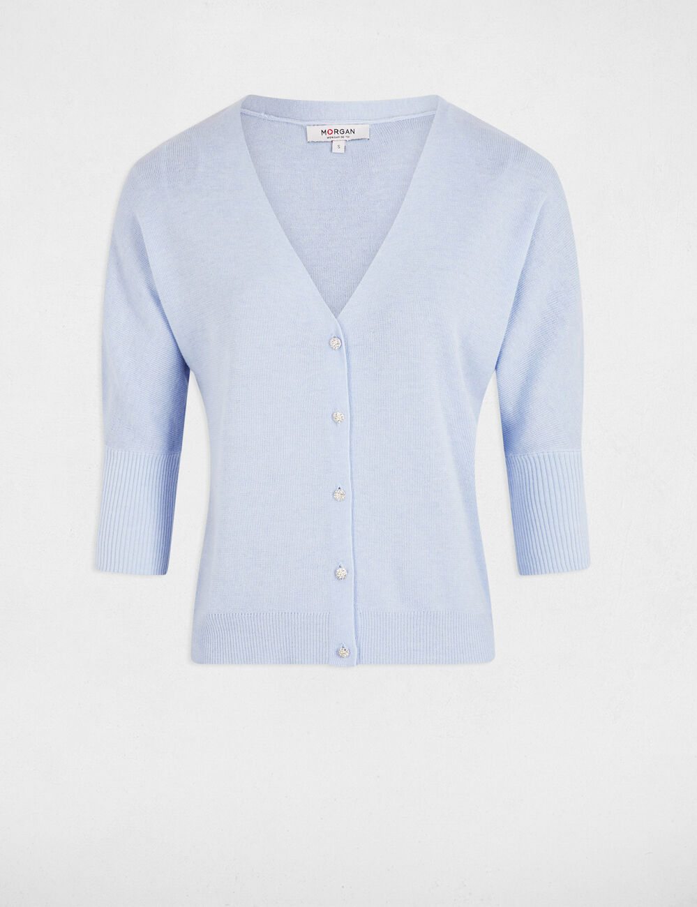 Cardigan V-neck long sleeves sky blue women