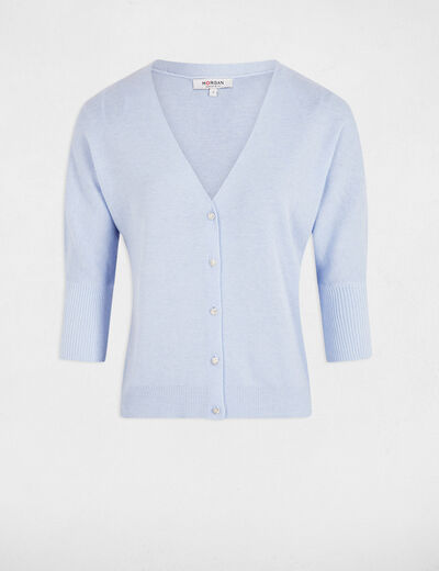 Cardigan V-neck long sleeves sky blue women