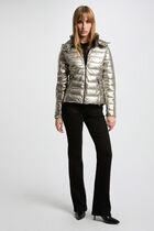 Metallised padded jacket hood gold women