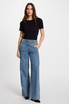 High-waisted bootcut jeans heavy stone wash denim women