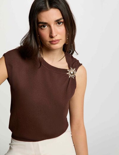 Sleeveless asymmetric top dark brown women