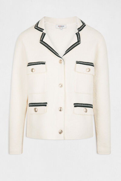 Long-sleeved cardigan jewelled details ivory ladies'