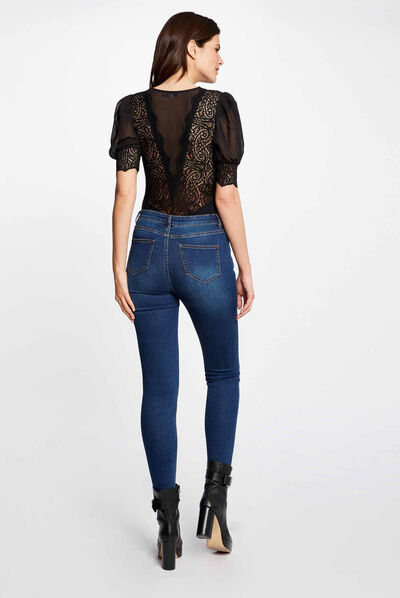 Short-sleeved body with lace black ladies'