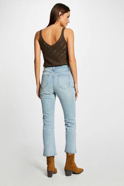 High-waisted cropped straight jeans jean bleached ladies'
