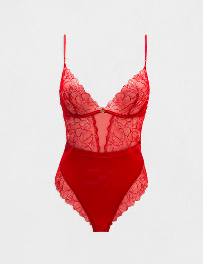 Lace bodysuit red women