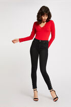 Long-sleeved T-shirt with lace red women