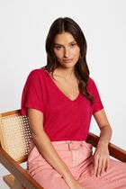 Jumper V-neck short sleeves medium pink women