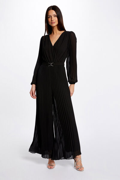 Jumpsuit with pleated wide legs black ladies'