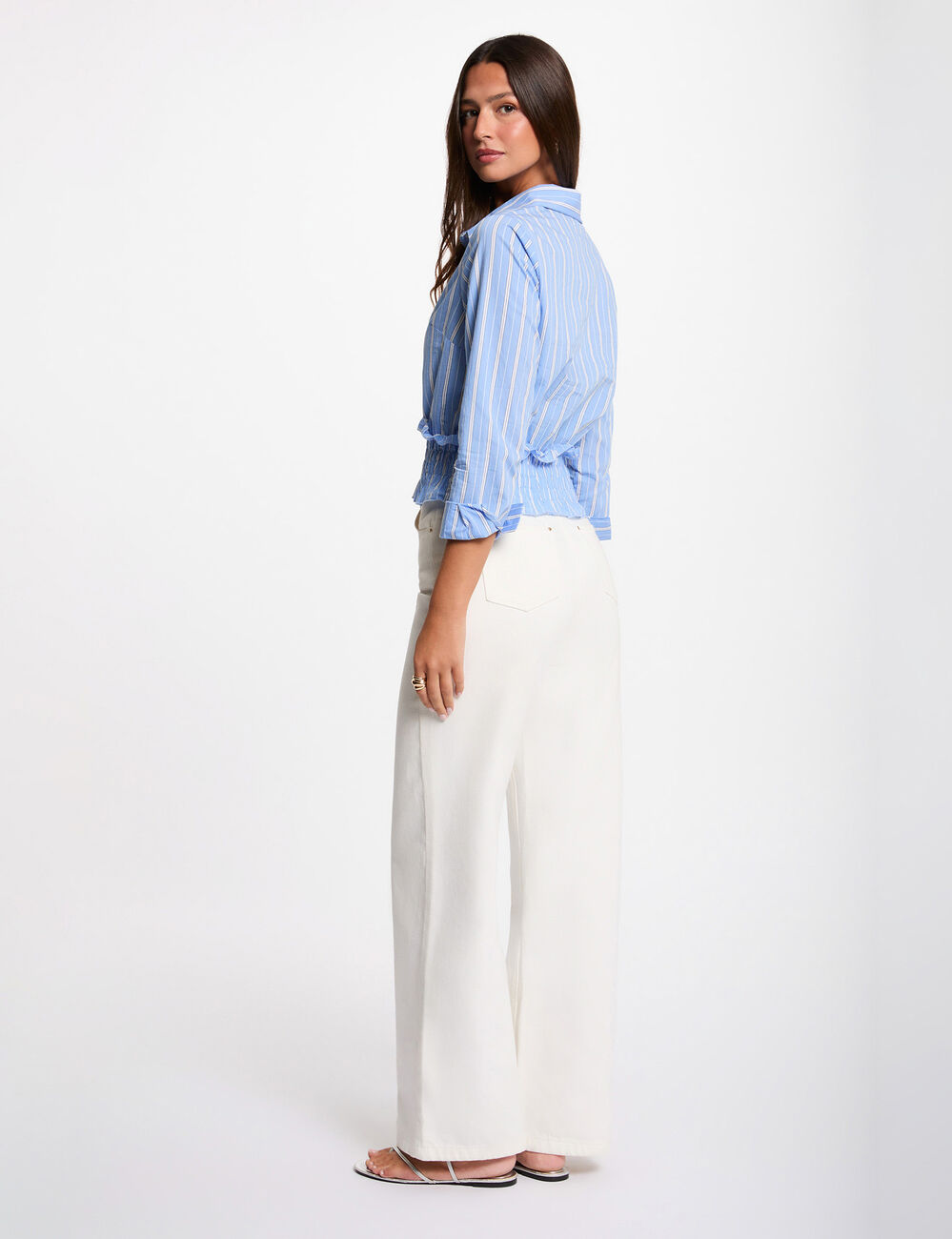 Striped cropped shirt sky blue women