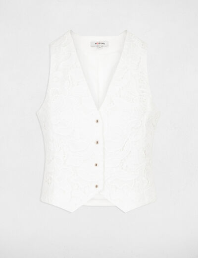 Sleeveless lace cardigan ivory women