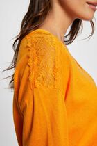 Pull col en V manches longues orange femme