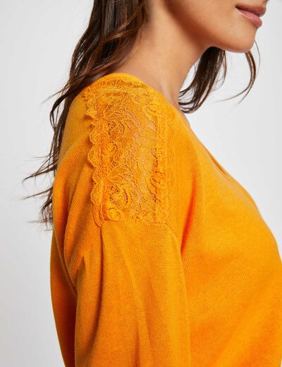 Jumper V-neck and long sleeves orange ladies'