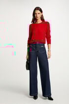 Jumper openwork and round neck red women