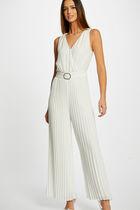 Loose jumpsuit with pleated legs ecru women